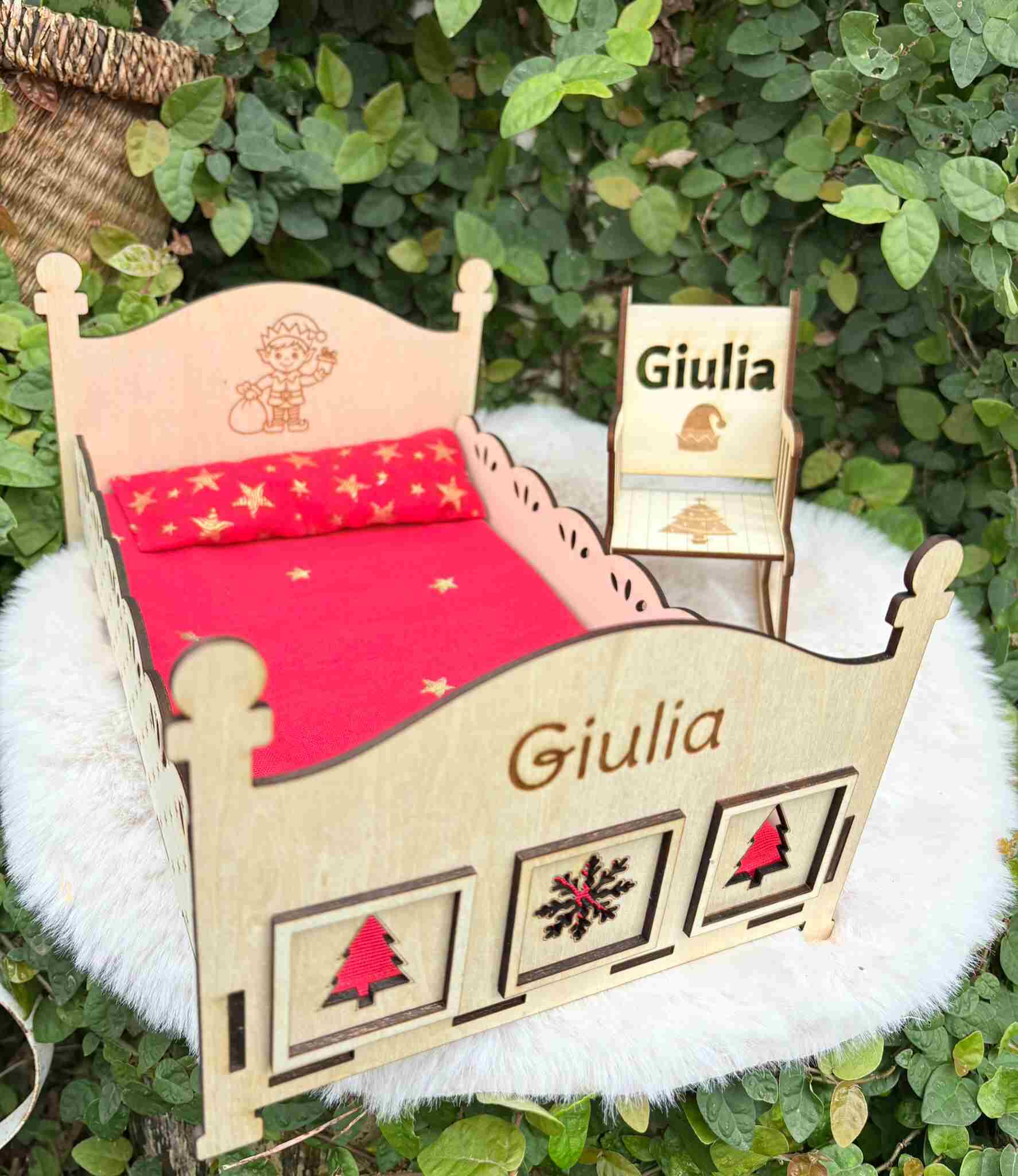 Cama y silla para elfo de Navidad